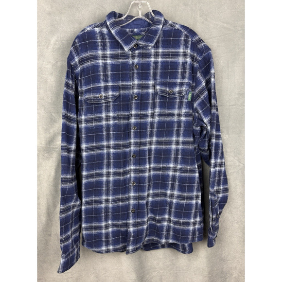 Woolrich Woolen Mills Heavyweight Plaid Flannel Shirt Shacket Mens XL Blue - Picture 1 of 14